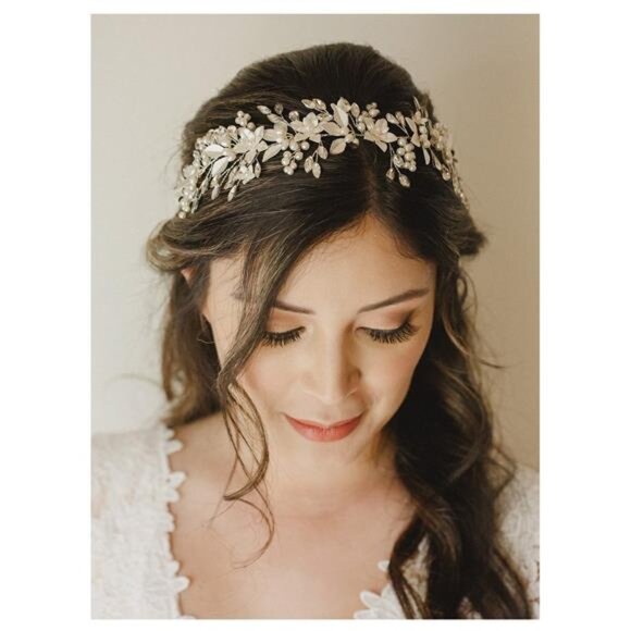 Handmade Rhinestone Wedding Headband Flower-Leaf Bridal Headpieces for Wedding main image 6